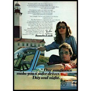 1974 Ray-Ban Sunglasses Vintage Print Ad Couple Convertible Lighthouse Wall Art